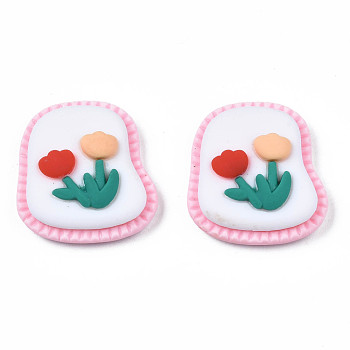 Opaque Resin Cabochons, Flower, Pink, 25x23.5x8.5mm