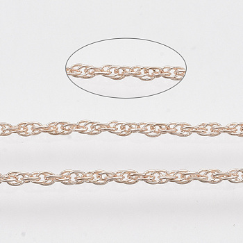 Soldered Brass Coated Iron Rope Chains, with Spool, Rose Gold, 2x1.4x0.3mm, about 39.37 Feet(12m)/roll