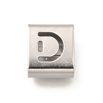 Letter Style 304 Stainless Steel Square Slide Charms, Letter D, 9x8x4mm, Hole: 3.5x8.5mm