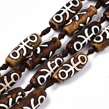 Tibetan Style dZi Beads, Natural Agate Beads Strands,  Dyed & Heated, Oval, Pisces Pattern, 28~31x9~11mm, Hole: 2.5mm, about 10pcs/strand, 14.96 inch(38cm)