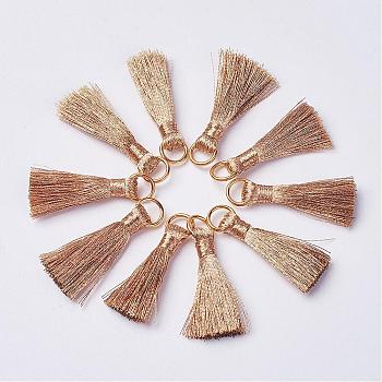 Cannetille Nylon Tassel Pendant Decorations, with Iron Findings, Golden, Tan, 30~32x7x4mm, Hole: 4x5mm