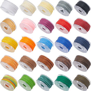 1 Box 25 Colors Round Waxed Polyester Thread String, Micro Macrame Cord, Twisted Cord, for Leather Sewing Stitching, Mixed Color, 0.65mm, 1 roll/color, 25 rolls/box