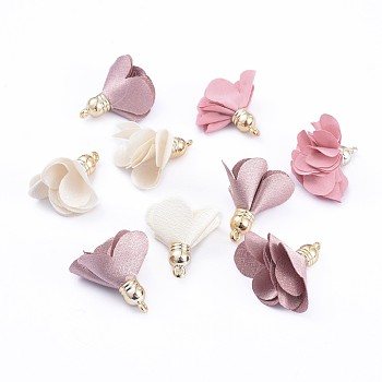 Handmade Cloth Pendant Decorations, with Alloy Findings, Flower, Mixed Color, 28~31x28~32mm, Hole: 1.8mm
