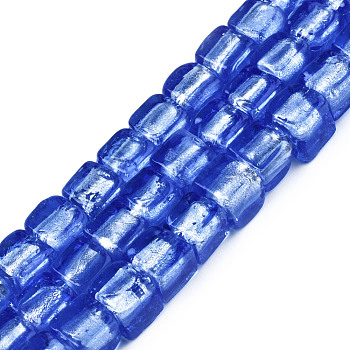 Handmade Silver Foil Lampwork Beads, Cube, Cornflower Blue, 8~9x7.5~9x7.5~9mmmm, Hole: 1.5mm, about 50pcs/strand, 16.22 inch(41.2cm)