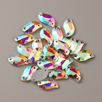 Sew on Rhinestones, Glass Rhinestone, 2-Holes Links, Garment Accessories, S Shape, Crystal AB, 20x10x4mm, Hole: 1.2mm