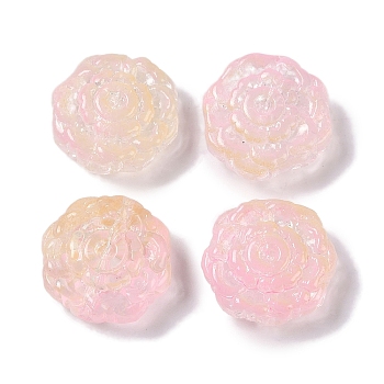 Painted Glass Beads, Flower, Pink, 15x15.5x6.5mm, Hole: 1.2mm