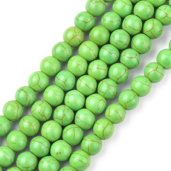 Synthetic Turquoise Beads Strands, Dyed, Round, Lime Green, 8mm, Hole: 1mm, about 50pcs/strand, 15.35 inch