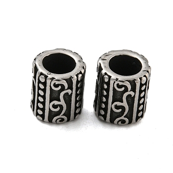 Column 304 Stainless Steel European Beads, Large Hole Beads, Antique Silver, 10x8.5mm, Hole: 5mm