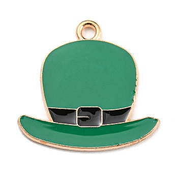 Saint Patrick's Day Alloy Enamel Pendants, Light Gold, Hat Charm, Black, 22x23x1.5mm, Hole: 2mm