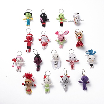 Cotton Thread Keychain, with Foam and Aluminum Wire, Iron Key Rings & Ball Chains, Human, Mixed Color, 6.1~13cm