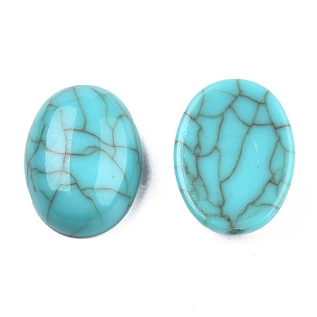Acrylic Cabochons, Imitation Gemstone Style, Oval, Medium Turquoise, 16x12x5mm