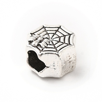 Tibetan Style Alloy European Beads, Large Hole Beads, Spider Web, Antique Silver, 10x10x7.5mm, Hole: 4.6mm, about 276pcs/500g