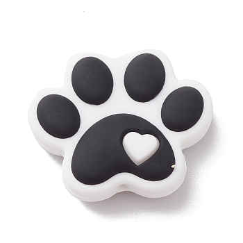 Dog Paw Print Food Grade Eco-Friendly Silicone Beads, Chewing Beads  For Teethers, DIY Nursing Necklaces Making, Black, 24x29.5x8.3mm, Hole: 2mm