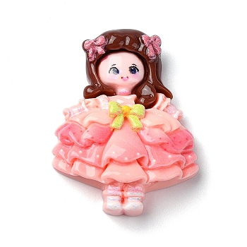 Cartoon Girls Opaque Resin Decoden Cabochons, Doll, Light Coral, 33.5x25.5x8.5mm