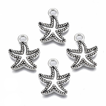 Tibetan Style Alloy Pendant Settings for Enamel, Cadmium Free & Lead Free, Starfish, Antique Silver, 18.5x15x2.5mm, Hole: 2mm, about 780pcs/1000g