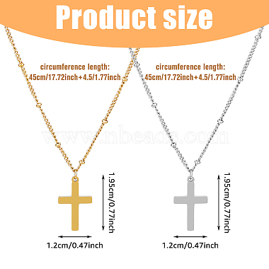 2pcs 2 couleurs 304 collier pendentif croix en acier inoxydable avec chaînes satellites(NJEW-FI0001-48)-2