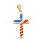 Independence Day PVD Vacuum Plating 304 Stainless Steel Enamel Pendants, Long-Lasting Plated, Cross Charm, Golden, 37.5~41x20.5~22.5x2.5~3mm, Hole: 9x5.5mm(STAS-E195-02G)