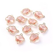 Glass Links connectors, with Eco-Friendly Alloy Open Back Berzel Findings, Flower, Light Gold, Misty Rose, 15.5x12x5mm, Hole: 1.4mm(GLAA-A037-A-08KC)