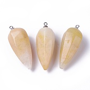 Natural Jade Pointed Pendants, with Stainless Steel Findings, Cone, Stainless Steel Color, 50~53x19~21mm, Hole: 2mm(G-E541-10G)