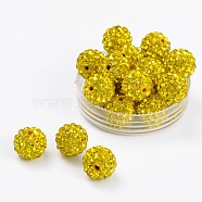 Pave Disco Ball Beads, Polymer Clay Rhinestone Beads, Grade A, Round, Citrine, PP14(2~2.1mm), 10mm, Hole: 1.0~1.2mm(RB-H258-10MM-249)