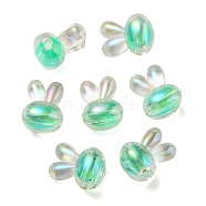 UV Plating Rainbow Iridescent Acrylic Beads, Two Tone Bead in Bead, Rabbit Head, Medium Sea Green, 20x15x13mm, Hole: 3mm(PACR-E001-05B)