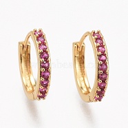 Brass Micro Pave Cubic Zirconia Huggie Hoop Earrings, Long-Lasting Plated, Ring, Camellia, Real 18K Gold Plated, 14x2mm, Pin: 1mm(EJEW-L231-41G)