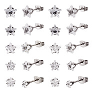 40Pcs 5 Size Crystal Rhinestone Tiny Star Stud Earrings, 304 Stainless Steel Jewelry for Women, with 100Pcs Plastic Ear Nuts, Stainless Steel Color, 4~8x4~8mm, Pin: 0.7mm, 8Pcs/size(EJEW-TA0001-13)