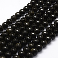 Natural Golden Sheen Obsidian Beads Strands, Round, 6mm, Hole: 1mm, about 61pcs/strand, 15.2 inch(G-F364-08-6mm)