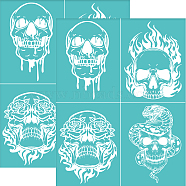 Self-Adhesive Silk Screen Printing Stencil, for Painting on Wood, DIY Decoration T-Shirt Fabric, Turquoise, Skull Pattern, 280x220mm(DIY-WH0338-142)