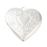 Rack Plating Brass Locket Pendants, Photo Frame Pendants for Necklaces, Cadmium Free & Lead Free, Heart with Flower Charm, Silver, 29x29x7mm, Hole: 2mm, Inner Diameter: 20x21mm(KK-M263-02A-S)