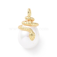 Shell Pearl Pendants, with Brass Findings, Cadmium Free & Lead Free, Long-Lasting Plated, Teardrop with Snake Charm, Real 18K Gold Plated, 25x14x16mm, Hole: 4x3mm(KK-C004-09G)