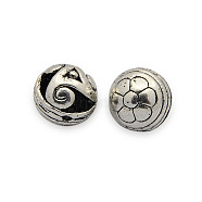 Brass Hollow Filigree Beads, Filigree Ball, Round Carved Flower, Nickel Free, Antique Silver, 10mm, Hole: 1mm(KK-J187-67AS-NF)