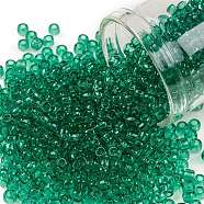 TOHO Round Seed Beads, Japanese Seed Beads, (72) Transparent Beach Glass Green, 8/0, 3mm, Hole: 1mm, about 222pcs/10g(X-SEED-TR08-0072)