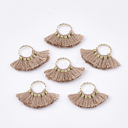 Polycotton(Polyester Cotton) Tassel Pendants Decorations, with Brass Findings, Fan Shape, Golden, Camel, 14~15x20~22x1.5mm, Hole: 7mm(FIND-S302-11F)