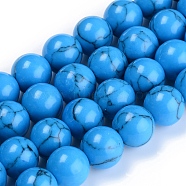 Synthetic Turquoise Beads Strand, Dyed, Round, Dodger Blue, 8mm, Hole: 1mm, about 50pcs/Strand, 16 inch(40.64cm)(TURQ-H063-8mm-03)