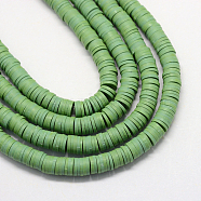 Flat Round Handmade Polymer Clay Bead Spacers, Dark Sea Green, 4x1mm, Hole: 1mm, about 380~400pcs/strand, 17.7 inch(X-CLAY-R067-4.0mm-46)
