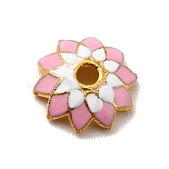 Multi-Petal Alloy Enamel Bead Caps, Cadmium Free & Lead Free, Golden, Flower, Pearl Pink, 7.5x2mm, Hole: 1.4mm(FIND-G029-05G-01)