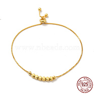 925 Sterling Silver Box Chains Slider Bracelets, with Polygon Beaded, Real 18K Gold Plated, 8-5/8 inch(22cm)(BJEW-P303-04G)