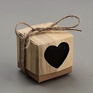 Hollow Heart Window Paper Candy Boxes, with Jute Rope, Square, BurlyWood, Finished Product: 5.1x5.1x5.1cm(CON-TAC0009-06)