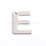 304 Stainless Steel Letter Charms, Letter.E, 11x8x0.8mm, Hole: 1mm(X-STAS-O072-E)