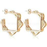 Titanium Steel Multi-layer Square Stud Earrings for Women, Golden, 33x27x8mm, Pin: 0.7mm(JE1103A)