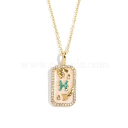 Brass Micro Pave Cubic Zirconia Rectangle with Constellation Pendant Necklaces, with Enamel, Cable Chain Necklace for Women, Pisces, 15-3/4 inch(40cm)(PW-WG95654-12)