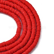 Handmade Polymer Clay Beads Strands, for DIY Jewelry Crafts Supplies, Heishi Beads, Disc/Flat Round, Red, 4x0.5~1mm, Hole: 1.4mm, about 350~410pcs/strand, 15.75 inch~16.14 inch(40~41cm)(CLAY-R089-4mm-Q045)