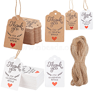 Globleland 2 Bags 2 Colors Kraft Paper Gift Tags, Hange Tags, with 1Pcs Hemp Rope, for Arts, Crafts and Food, Rectangle with Word Thank You Pattern, Mixed Color, Tag: 5x3cm, about 101pcs/bag(SCRA-GL0001-03)