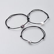 Nylon Thread Bracelets, with Natural Pearl Beads, Black, 1-3/4 inch~3-1/2 inch(4.5~9cm)(BJEW-JB04719)