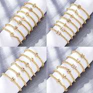 Brass Round Beads Stretch Bracelets, Letter Brass Micro Pave Clear Cubic Zirconia Charm for Women, Lead Free & Cadmium Free, Rack Plating, Real 18K Gold Plated, Inner Diameter: 2~2-1/8 inch(5~5.5cm)(BJEW-A034-05G)