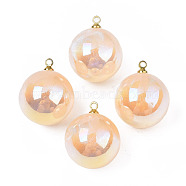 ABS Plastic Imitation Pearl Pendants, with Golden Brass Findings, AB Color Plated, Round, Bisque, 19.9x16mm, Hole: 1.5mm(PACR-T015-07B)
