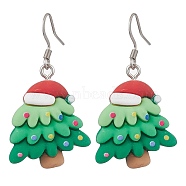 Christmas Resin Dangle Earrings, with 304 Stainless Steel Earring Hooks, Christmas Tree, Stainless Steel Color, 40x22.5mm(EJEW-JE06090)