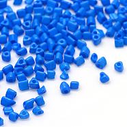 Opaque Glass Seed Beads, Triangle, Royal Blue, 1~3x2.5x2mm, Hole: 0.5mm, about 30000pcs/bag, 440~450g/bag(SEED-R030-B08)