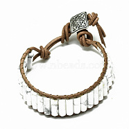 Cowhide Leather Cord Bracelets, with Column Natural Howlite Beads and Alloy Findings, 9~11 inch(23~28cm)(BJEW-R309-01B-02)